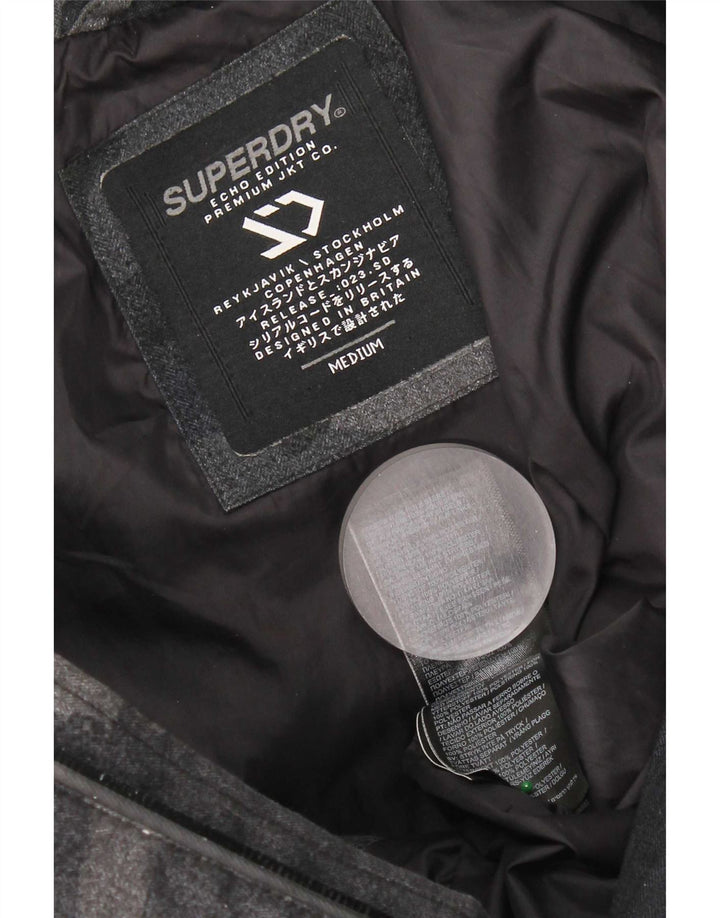 Superdry Mens Hooded Padded Jacket UK 38 Medium Black Camouflage Polyester