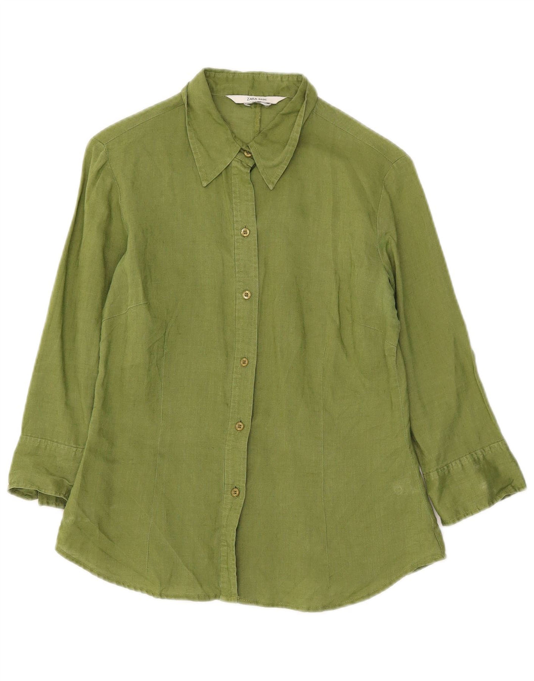 Zara Womens 3/4 Sleeve Shirt UK 10 Small Green
