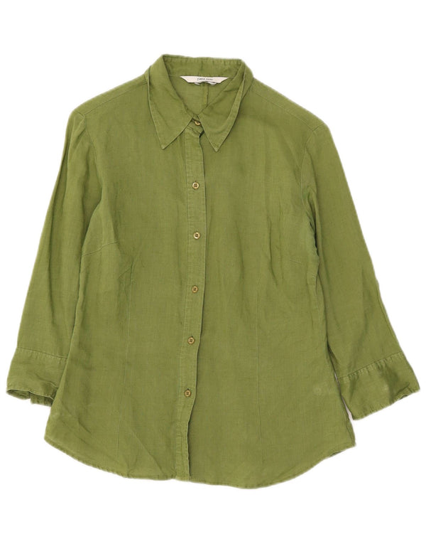 Zara Womens 3/4 Sleeve Shirt UK 10 Small Green