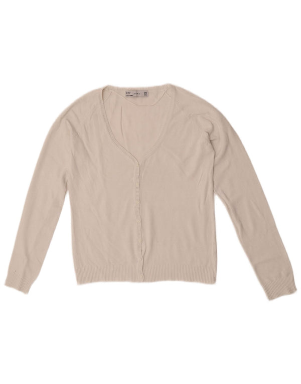 Zara Womens Crop Cardigan Sweater UK 12 Medium White Cotton