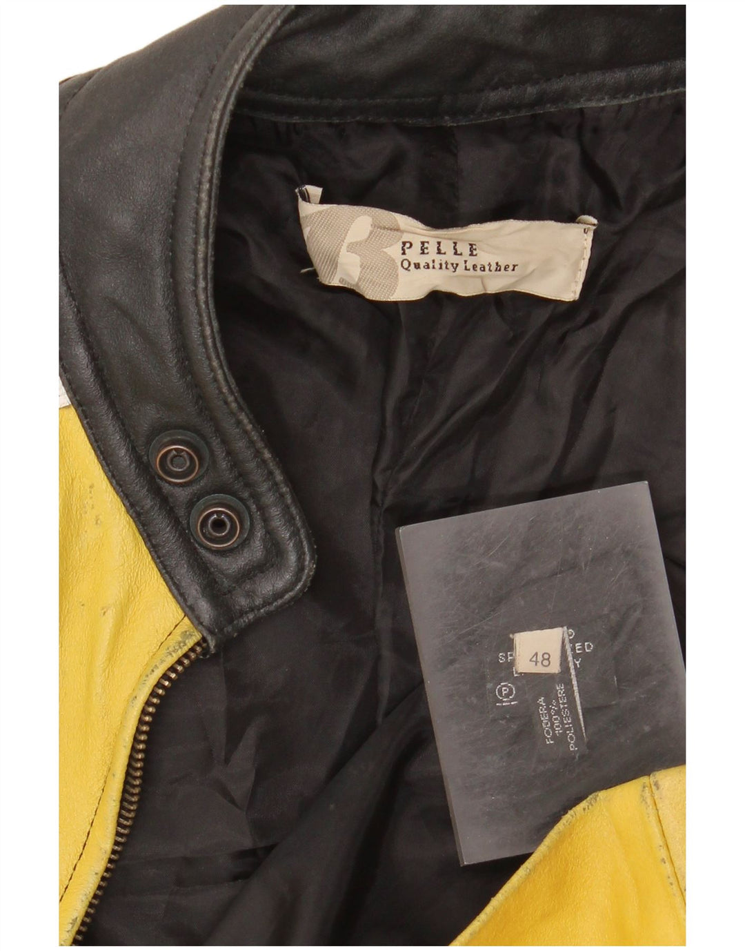 VINTAGE Mens Leather Racer Jacket IT 48 Medium Black Colourblock Leather