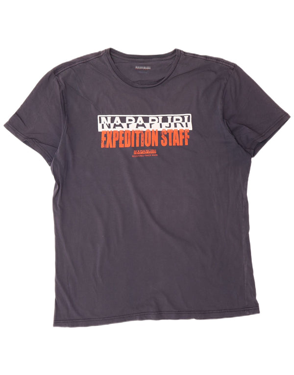 NAPAPIJRI Mens Geographic Graphic T-Shirt Top 3XL Navy Blue Cotton