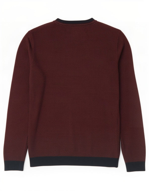 Ted Baker Mens V-Neck Jumper Sweater Size 2 Small Brown Geometric Cotton