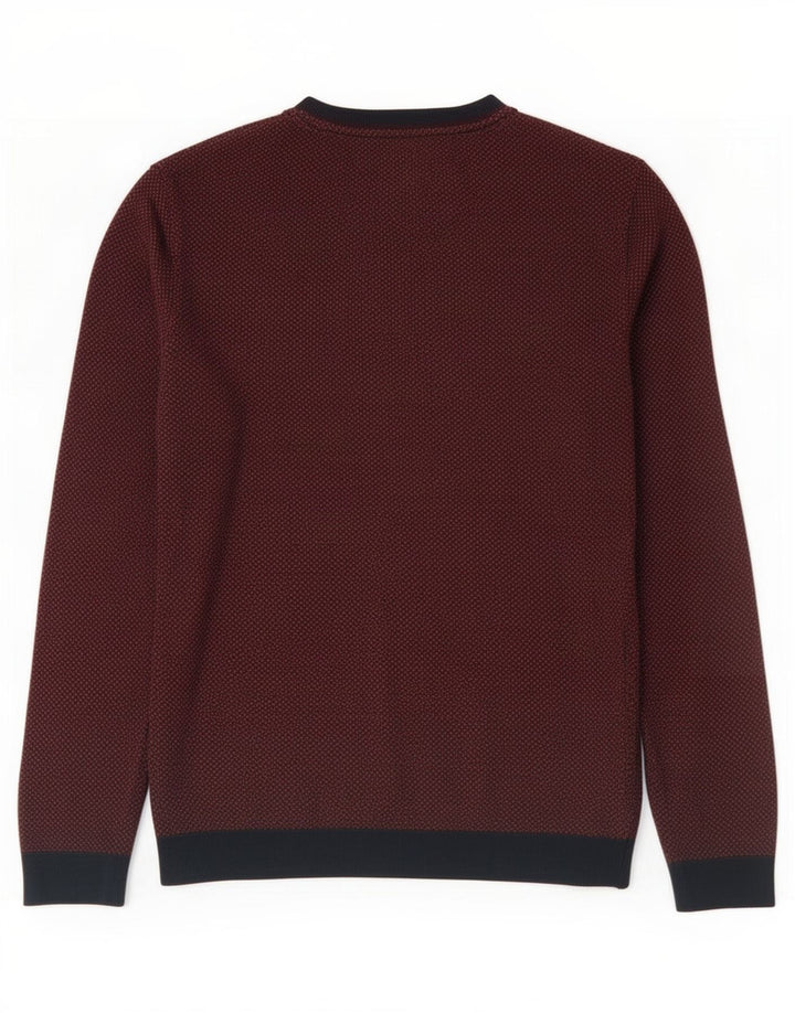 Ted Baker Mens V-Neck Jumper Sweater Size 2 Small Brown Geometric Cotton