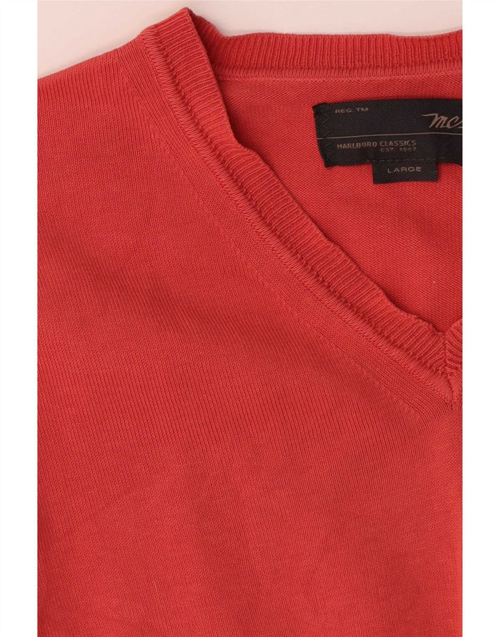 Marlboro Classics Mens V-Neck Jumper Sweater Large Orange Cotton