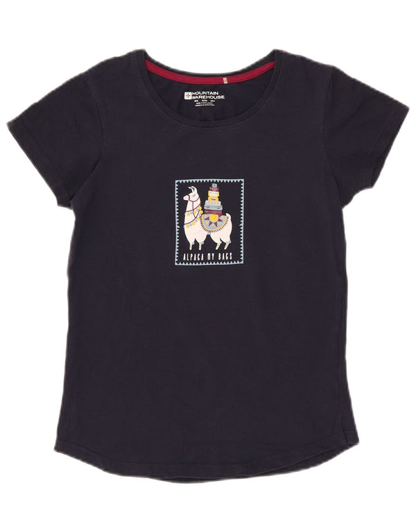 Mountain Warehouse Womens Graphic T-Shirt Top UK 8 Small  Navy Blue Cotton