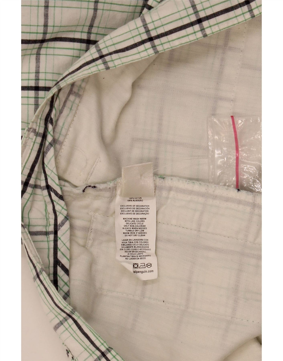 PENGUIN Mens Chino Shorts W34 Large White Check Cotton