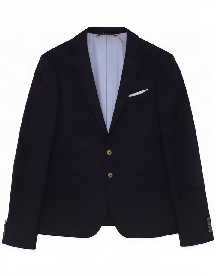 Zara Mens 2 Button Blazer Jacket EU 44 XS Navy Blue Wool