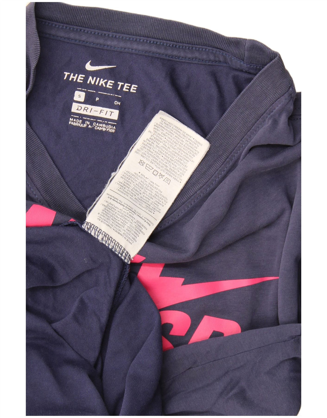 Nike Womens Dri Fit Graphic T-Shirt Top Small Navy Blue Cotton