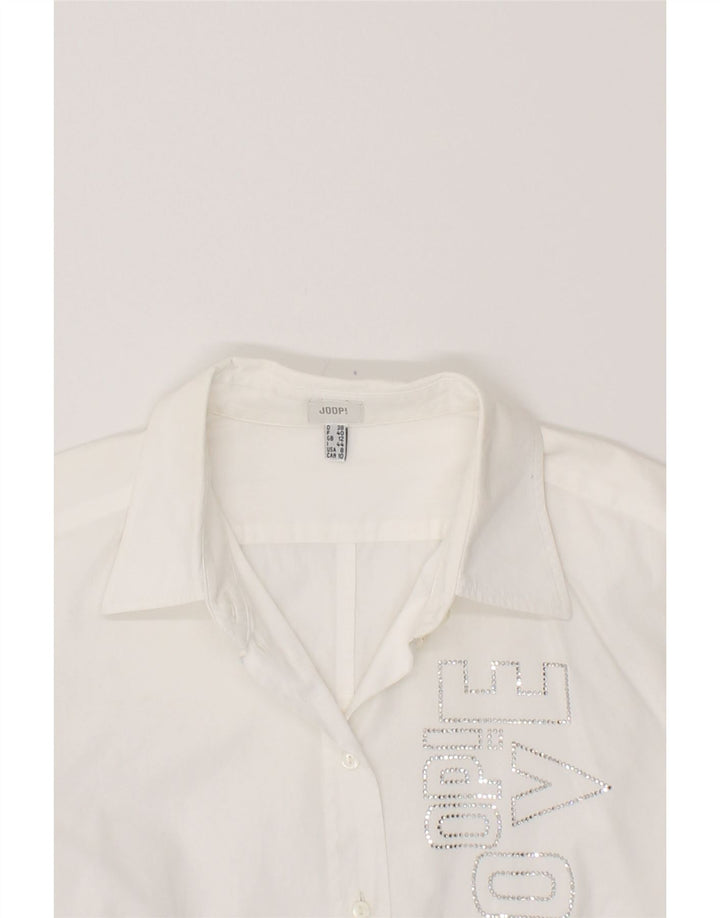 JOOP Womens Graphic Shirt UK 12 Medium  White Cotton Vintage Joop and Second-Hand Joop from Messina Hembry 