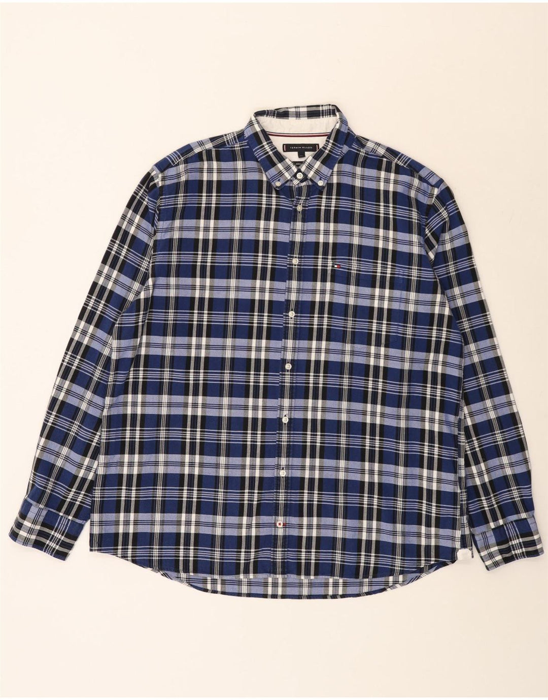 Tommy Hilfiger Mens Regular Fit Shirt 2XL Blue Check Cotton