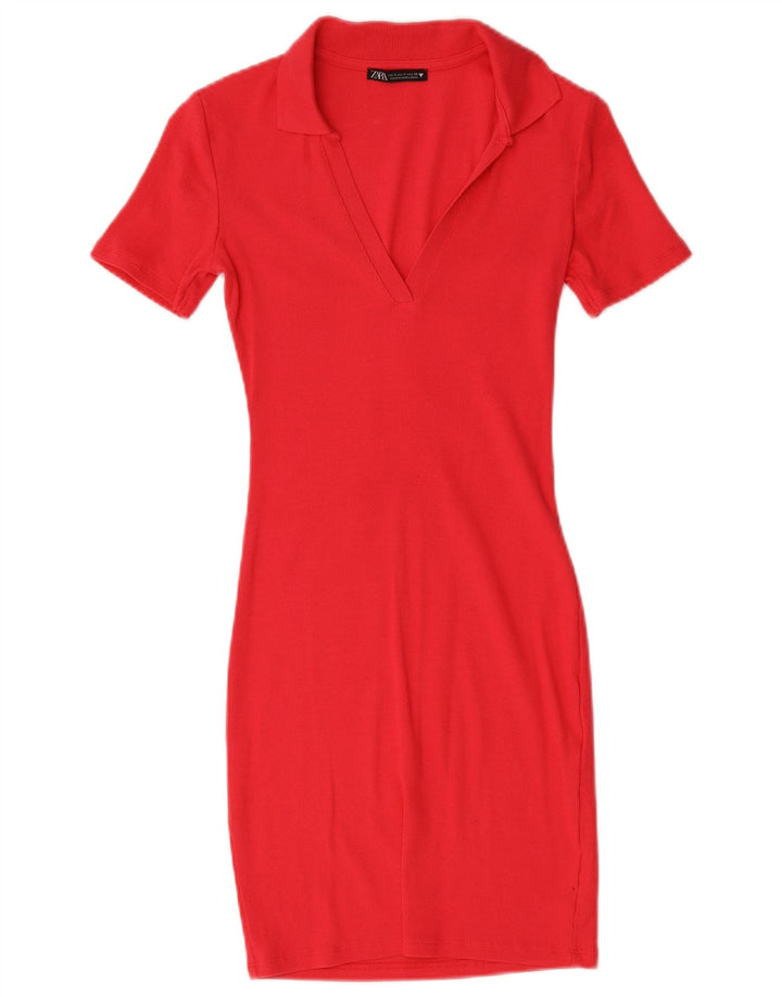 Zara Womens Bodycon Dress UK 8 Small Red Cotton