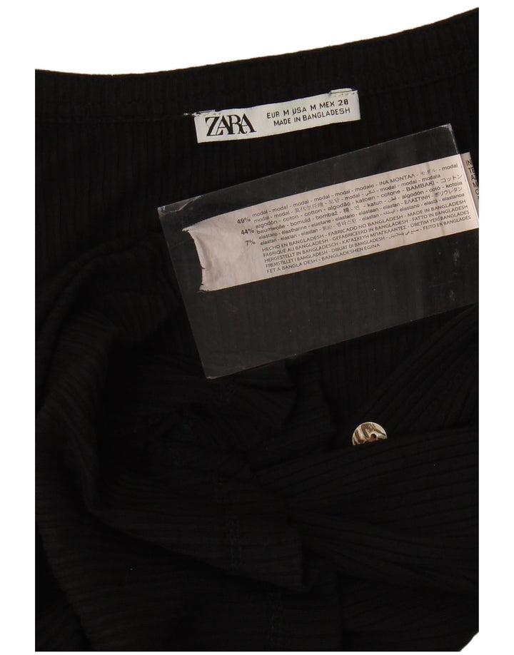 Zara Womens Top Long Sleeve UK 12 Medium Black Modal