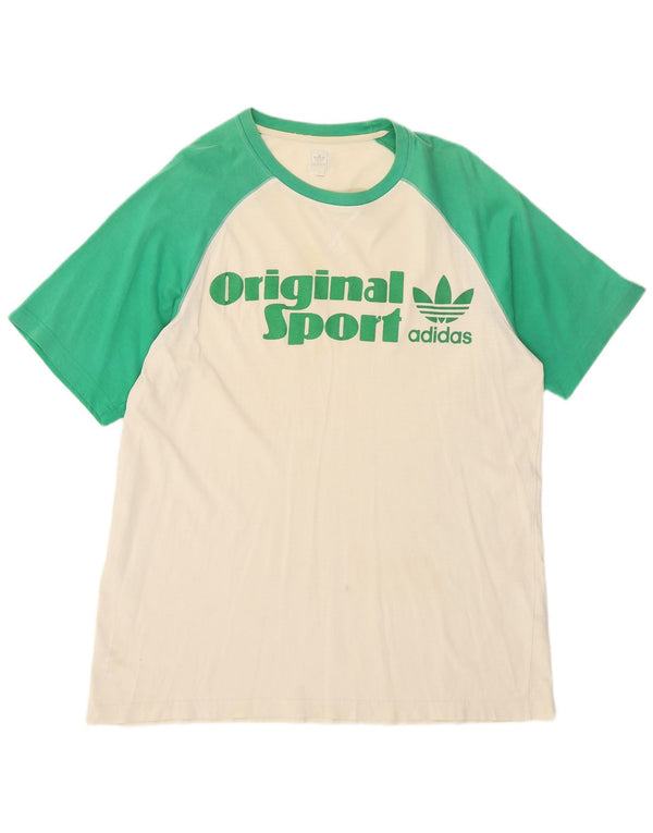 Adidas Mens Graphic T-Shirt Top Large Off White Colourblock Cotton