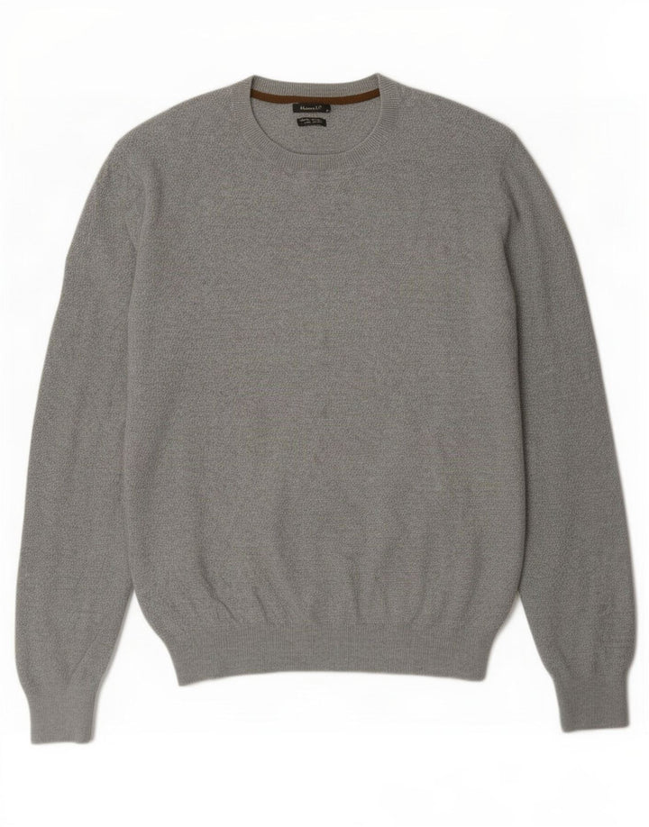 Massimo Dutti Mens Crew Neck Jumper Sweater Large Grey Cotton