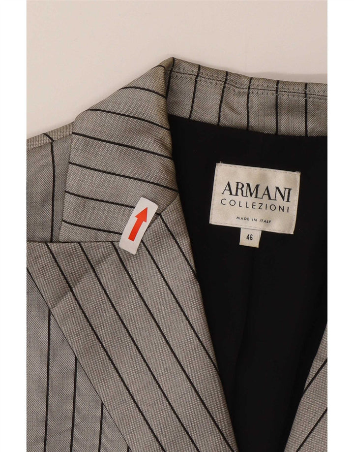 Armani Collezioni Womens 2 Button Blazer Jacket IT 46 Large Grey Pinstripe