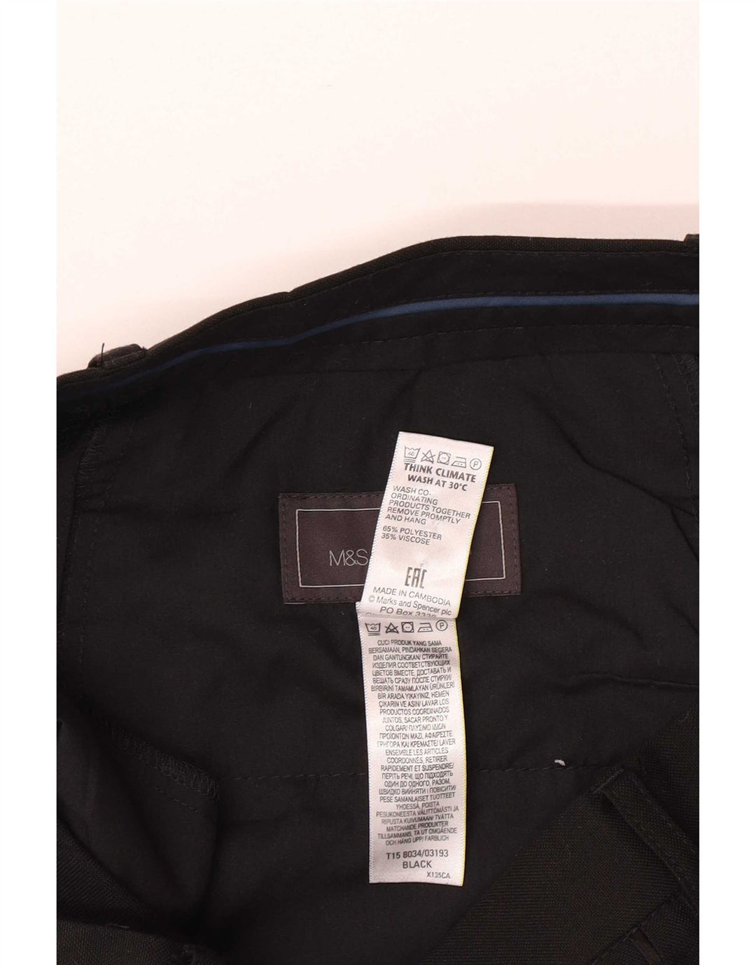Marks & Spencer Mens Slim Fit Suit Trousers W34 L31 Black Polyester