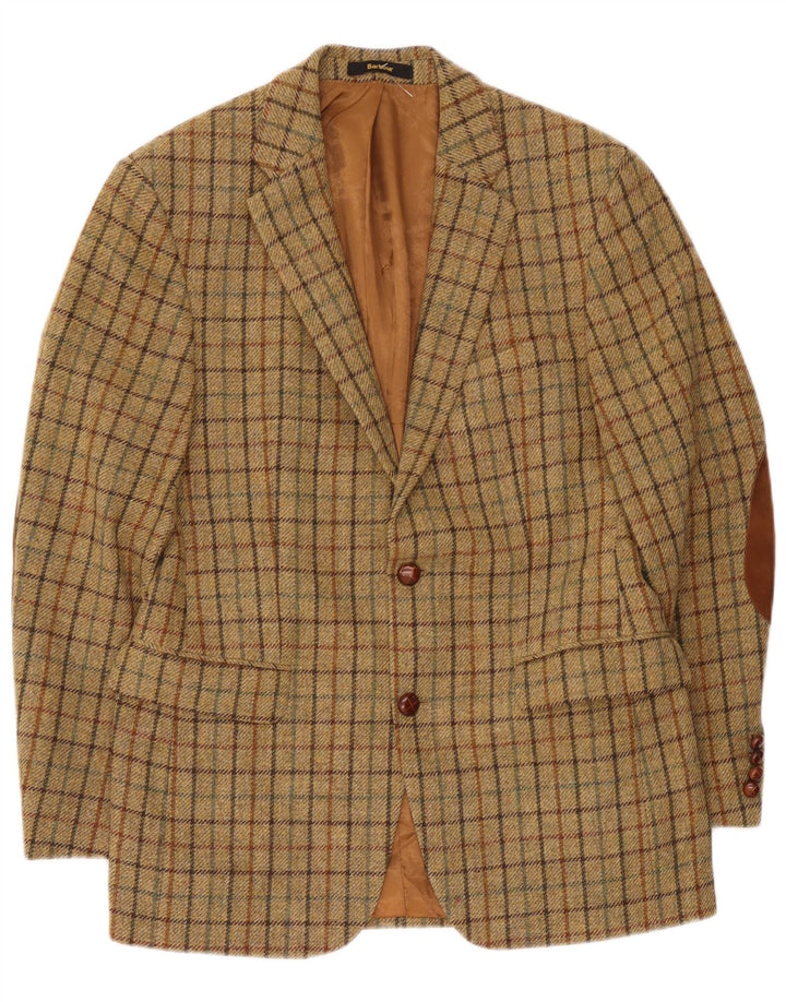Barbour Mens 2 Button Blazer Jacket EU 48 Medium Khaki Check New Wool