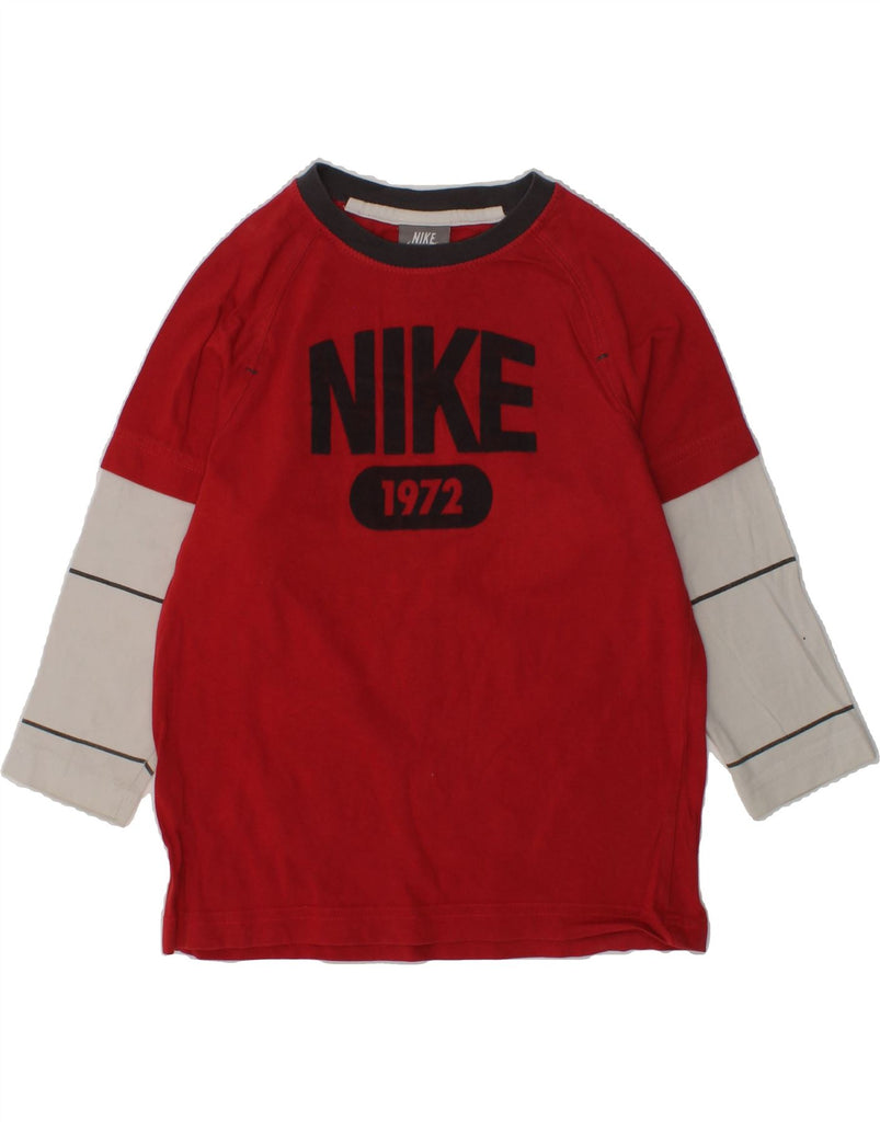 NIKE Boys Graphic Top Long Sleeve 5-6 Years Medium Red Colourblock | Vintage Nike | Thrift | Second-Hand Nike | Used Clothing | Messina Hembry 