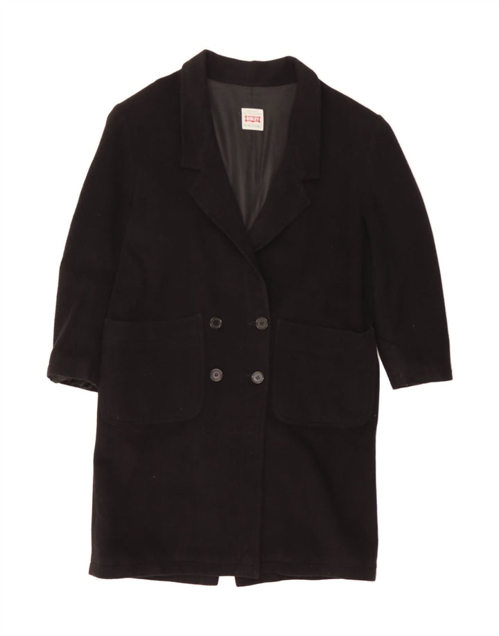 SISLEY Womens Double Breasted Coat UK 6 XS Black Wool Vintage Sisley and Second-Hand Sisley from Messina Hembry 