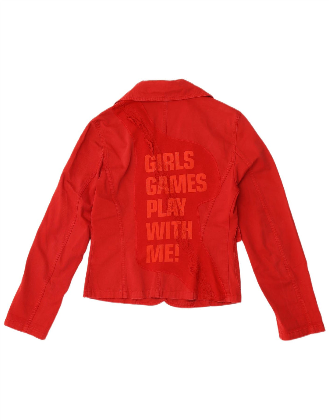 Benetton Womens Graphic 1 Button Blazer Jacket IT 42 Medium Red Cotton