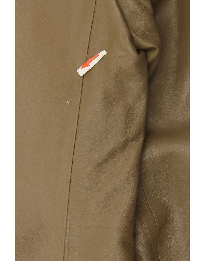 Vintage Womens Oversized Leather Jacket IT 38 XS Khaki Leather