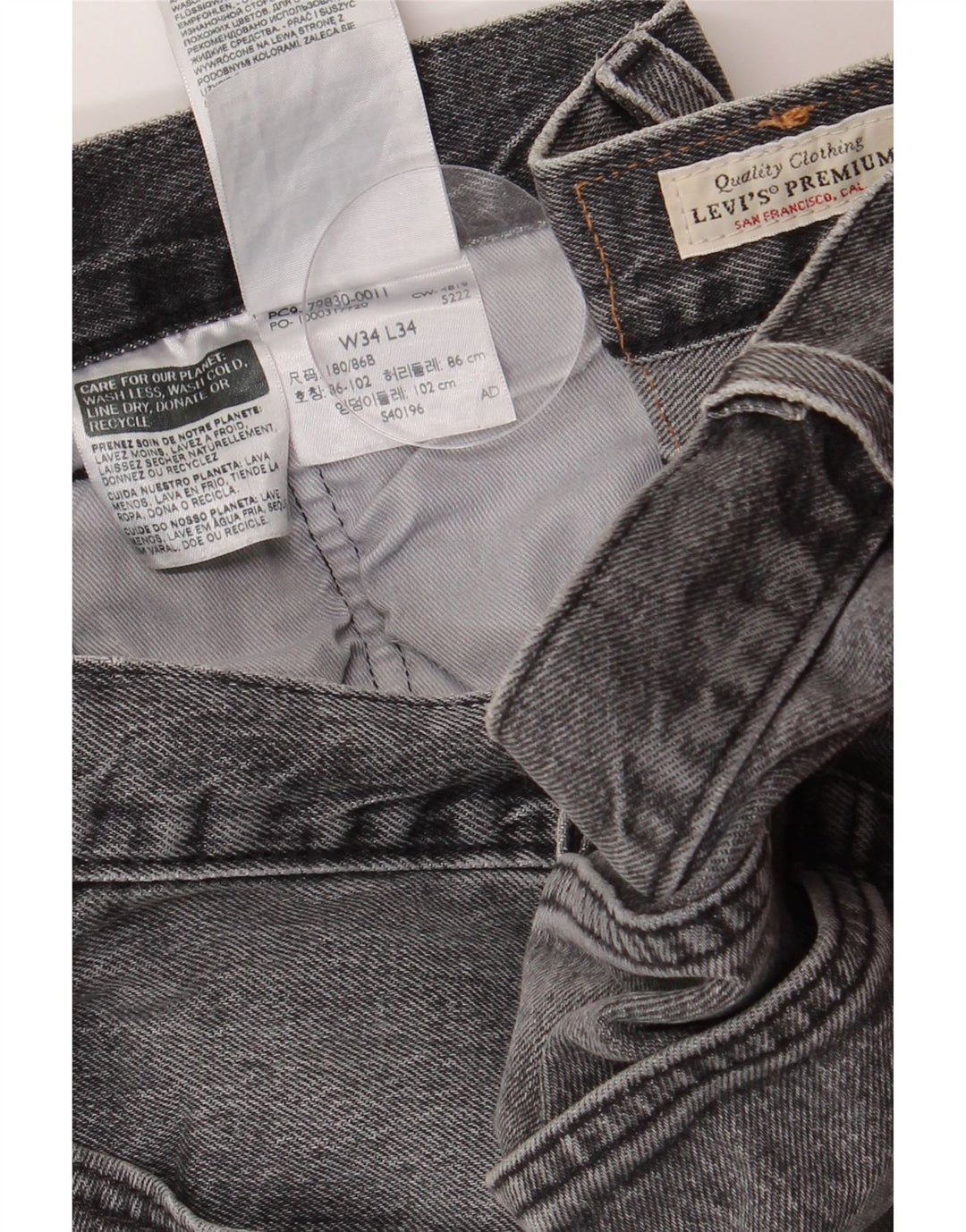 LEVI'S Mens 501 Straight Jeans W34 L34 Grey Cotton