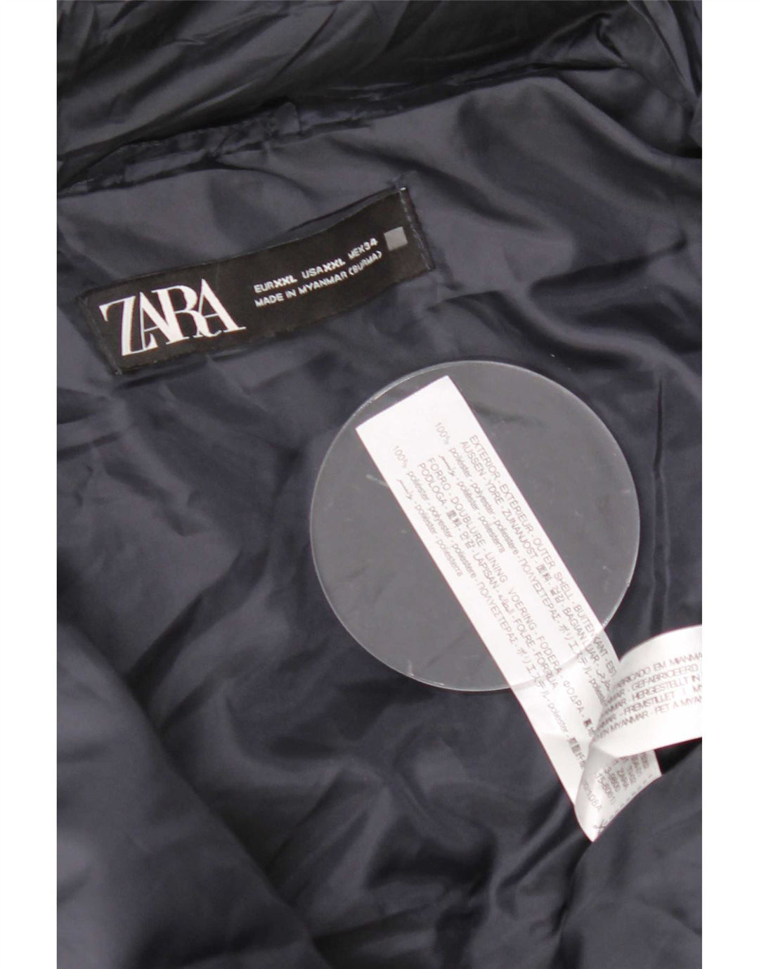 Zara Womens Crop Hooded Padded Jacket UK 20 2XL Navy Blue Polyester