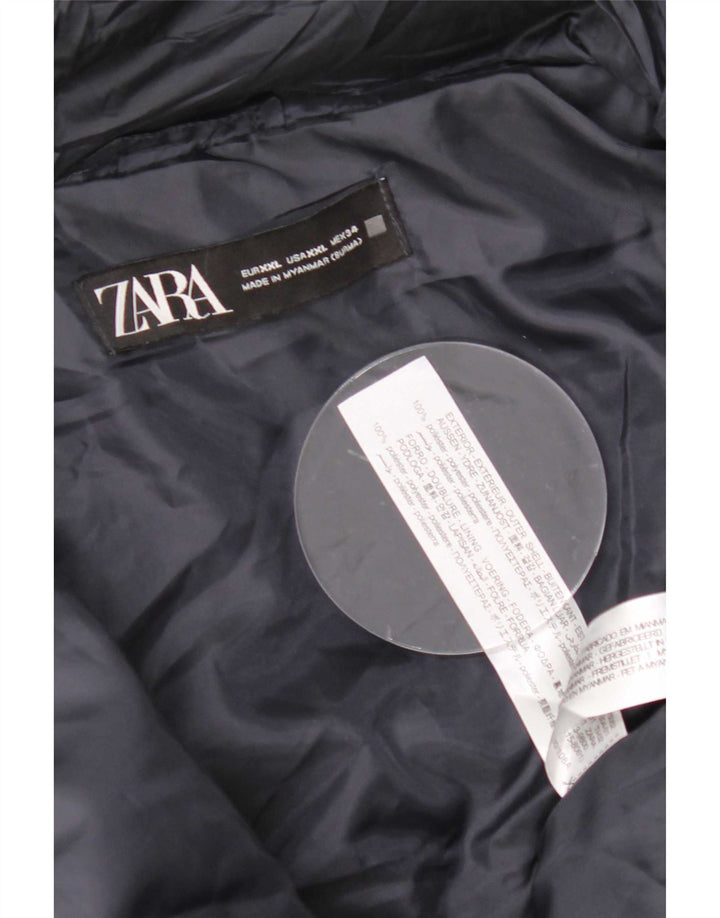 Zara Womens Crop Hooded Padded Jacket UK 20 2XL Navy Blue Polyester