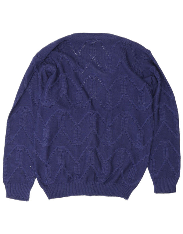 Vintage Womens Cardigan Sweater EU 38/40 Medium Blue Chevron Polyacrylic