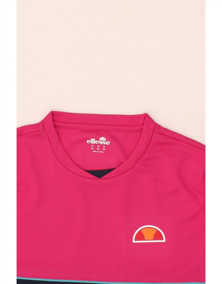 ELLESSE Mens T-Shirt Top Medium Pink Colourblock Polyester Vintage Ellesse and Second-Hand Ellesse from Messina Hembry 