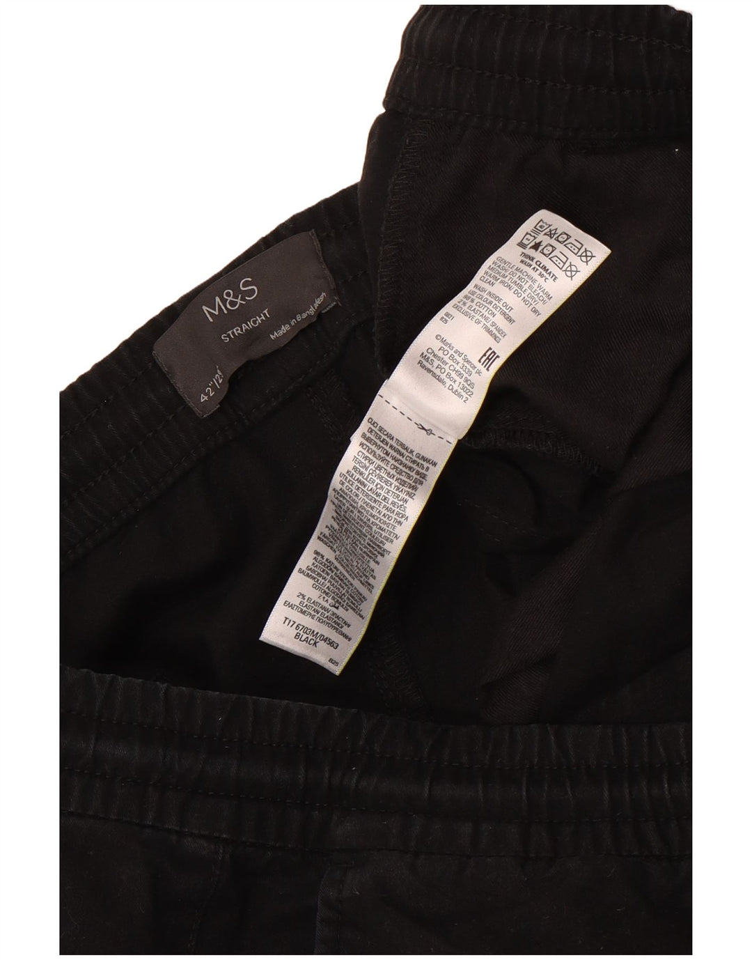 Marks & Spencer Mens Straight Trousers W42 L29 Black Cotton