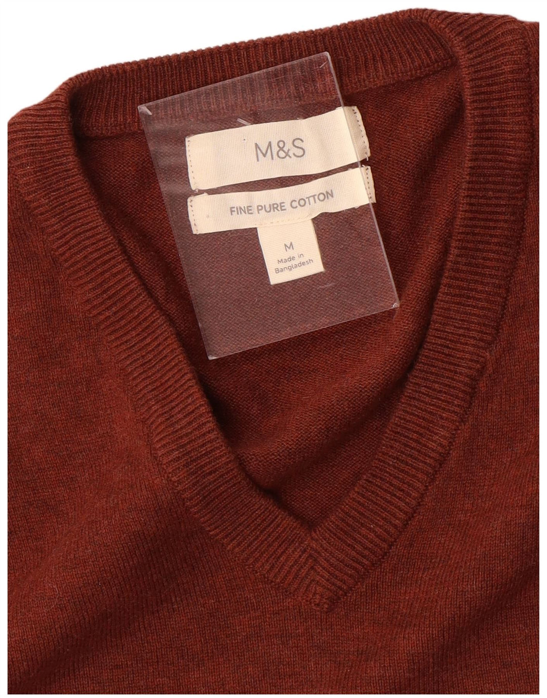 Marks & Spencer Mens V-Neck Jumper Sweater Medium Maroon Cotton