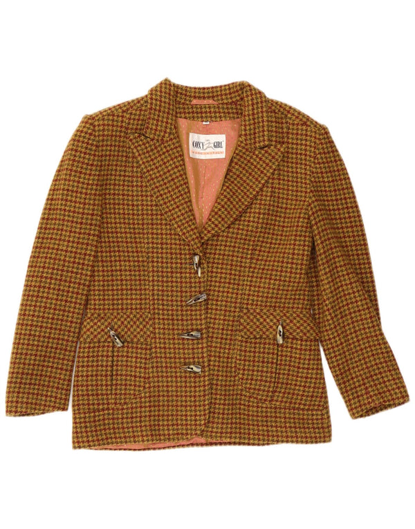 Vintage Womens 4 Button Blazer Jacket IT 46 Large Brown Houndstooth Wool