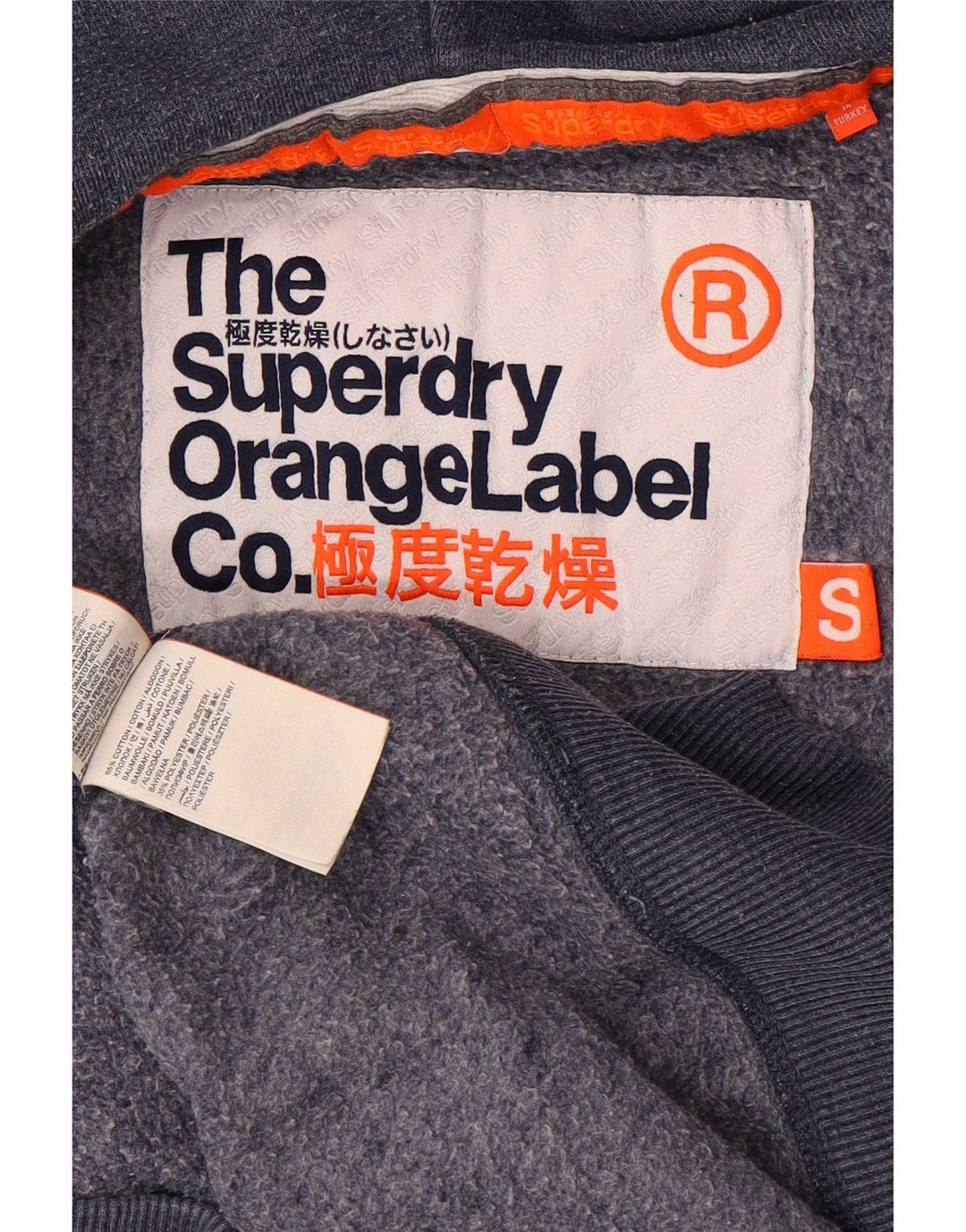 Superdry Mens Zip Hoodie Sweater Small Blue Cotton