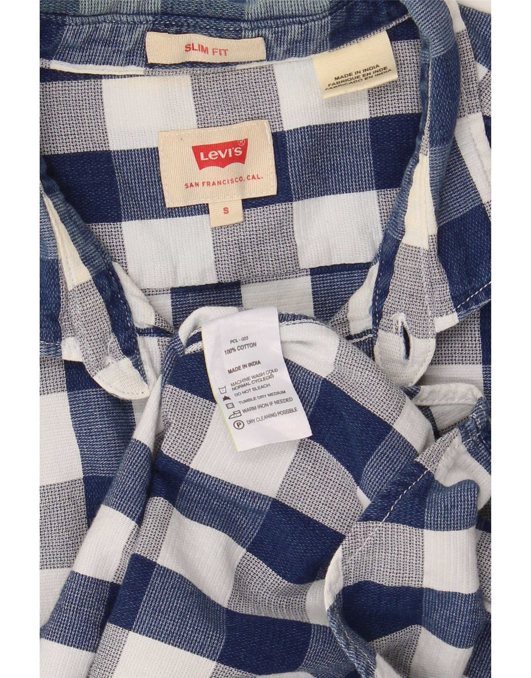 Levi's Mens Slim Fit Shirt Small Navy Blue Gingham Cotton