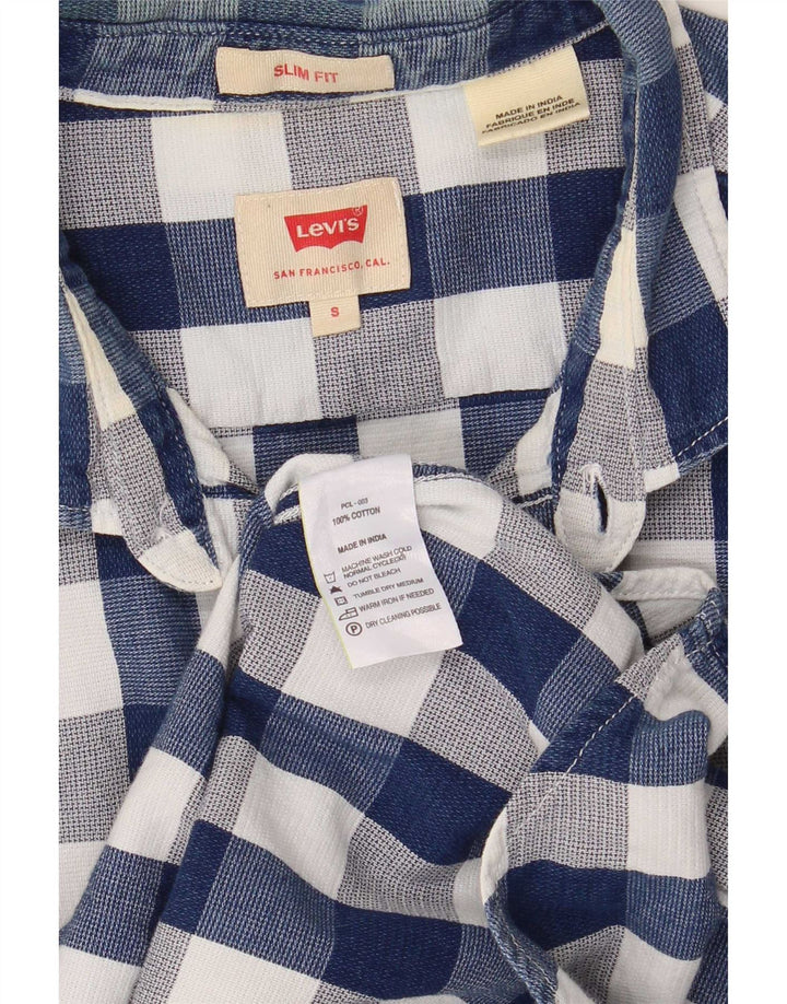 Levi's Mens Slim Fit Shirt Small Navy Blue Gingham Cotton