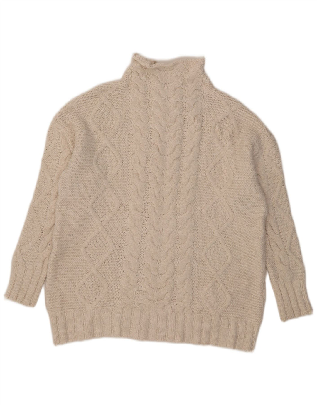 Zara Womens Oversized Turtle Neck Jumper Sweater UK 14 Medium White Acrylic