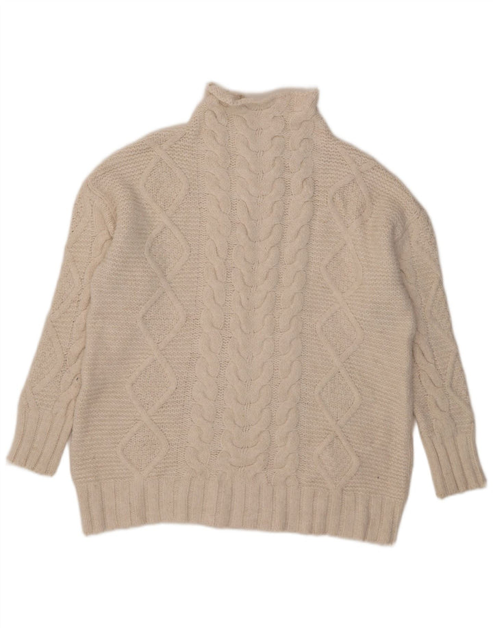 Zara Womens Oversized Turtle Neck Jumper Sweater UK 14 Medium White Acrylic