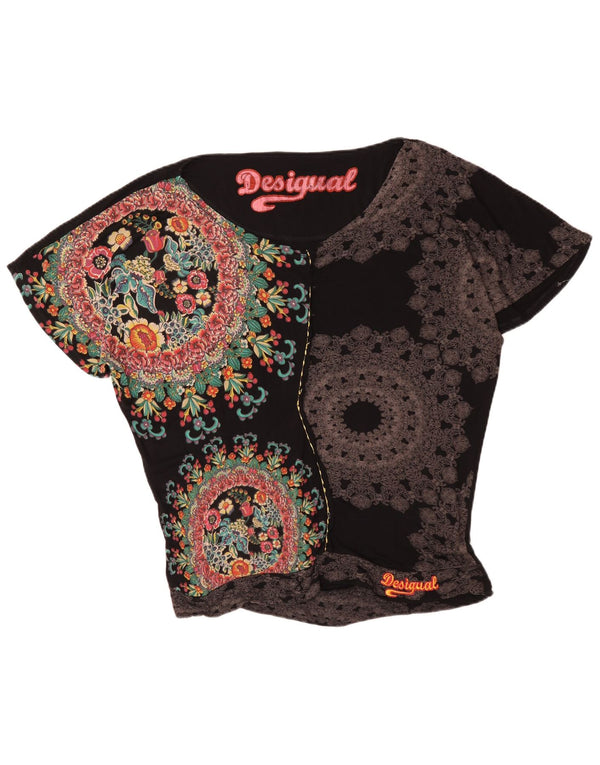 Desigual Womens Oversized Graphic Blouse Top UK 16 Large Black Floral