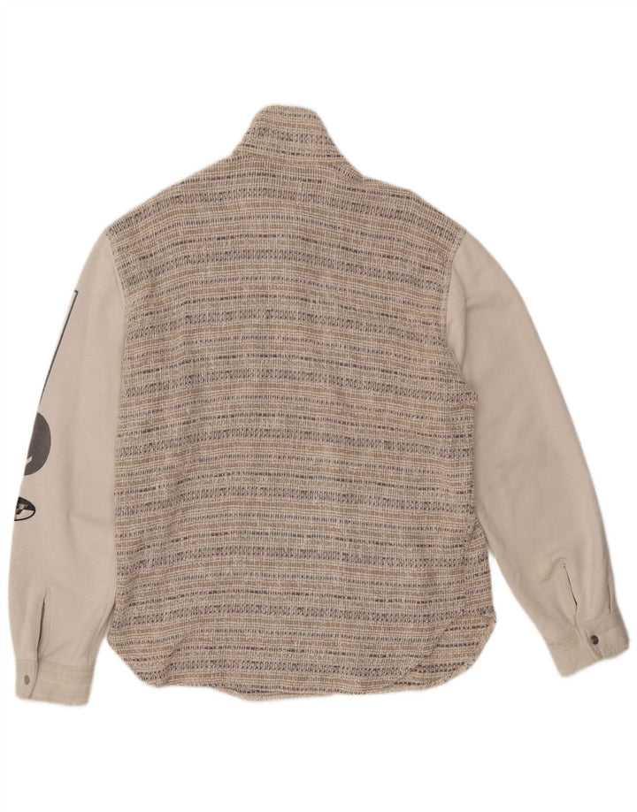VINTAGE Mens Graphic Bomber Jacket UK 44 2XL Beige Striped Wool