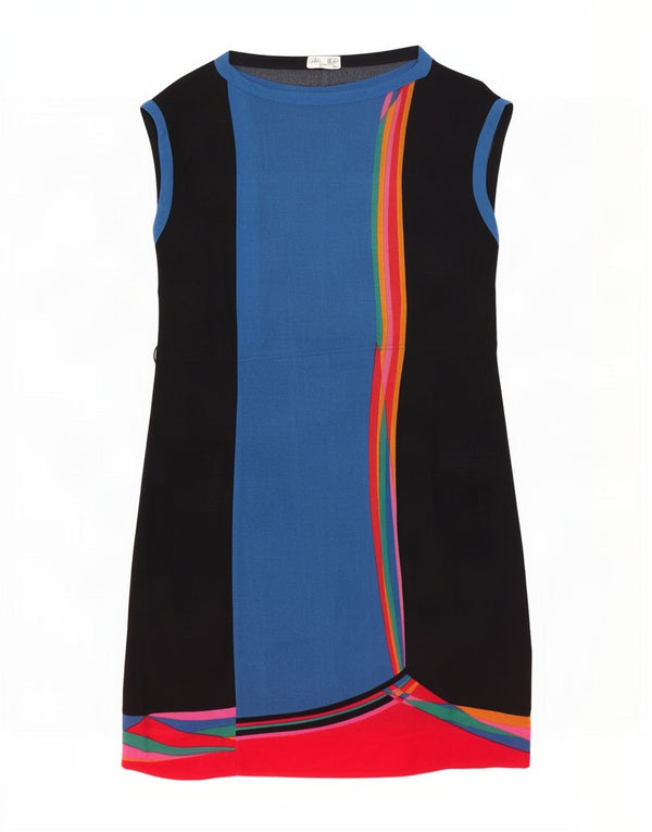 Vintage Womens Sleeveless Sheath Dress IT 46 Large Black Colourblock