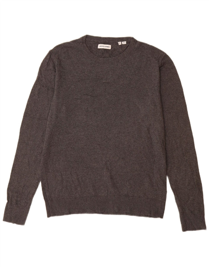 Jack & Jones Mens Crew Neck Jumper Sweater Medium Grey Cotton
