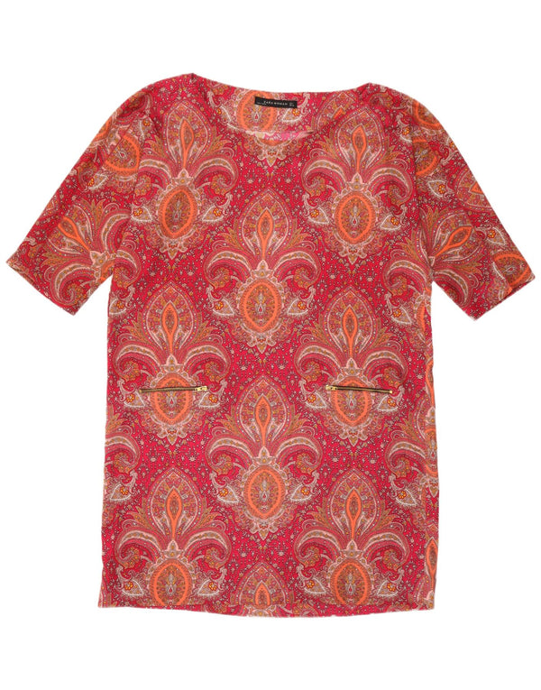 Zara Womens 3/4 Sleeve Shift Dress UK 16 Large Red Paisley