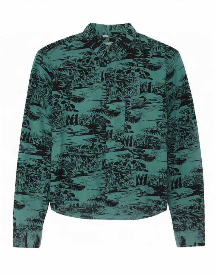 Henry Morell Mens Abstract Pattern Shirt Size 39/40 Medium Turquoise Cotton
