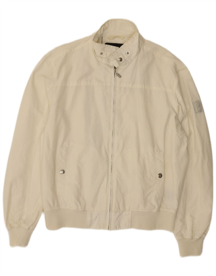 REFRIGUE Mens Bomber Jacket UK 44 2XL Off White Cotton