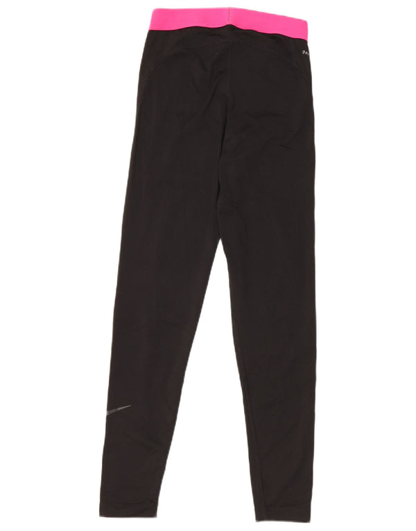Nike Womens Dri Fit Graphic Leggings UK 8 Small  Black Colourblock