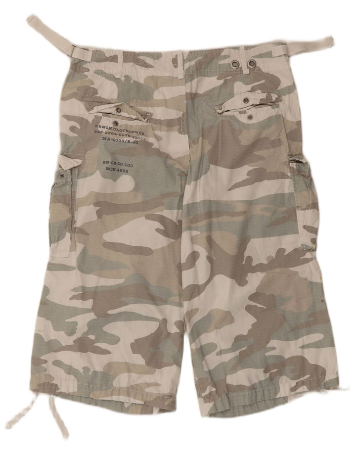 BENCH Mens Cargo Shorts W30 Medium  Beige Camouflage Cotton
