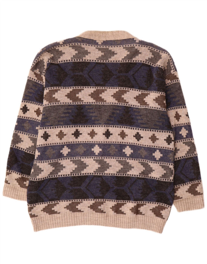 Vintage Mens Cardigan Sweater Large Multicoloured Geometric
