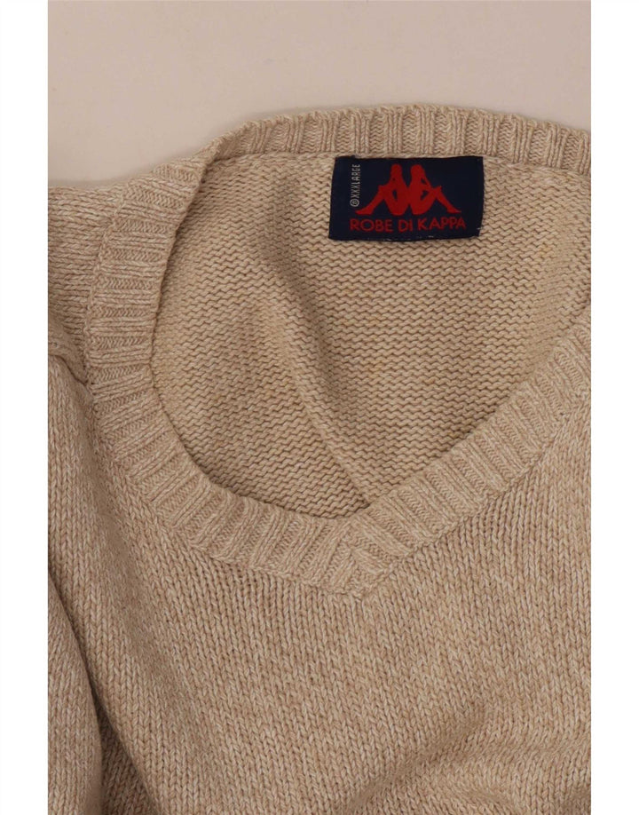 Kappa Mens V-Neck Jumper Sweater 3XL Beige Flecked
